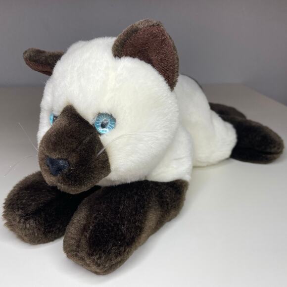 Vintage Aurora Siamese Cat Plush 12” Brown White Stuffed Animal Laying Realistic - Picture 1 of 12